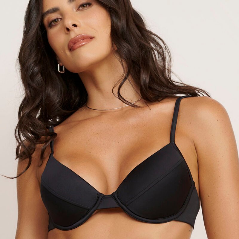 Top Meia Taça Bojos Removíveis Preto Classic Belles