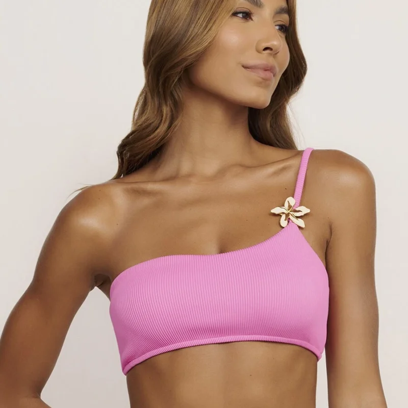 Top Assimétrico Canelado Rosa Alga