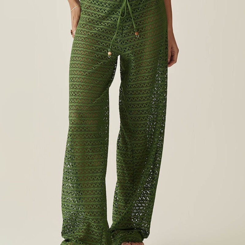 Calça Comprida em Tela Vazada Verde Tropicale